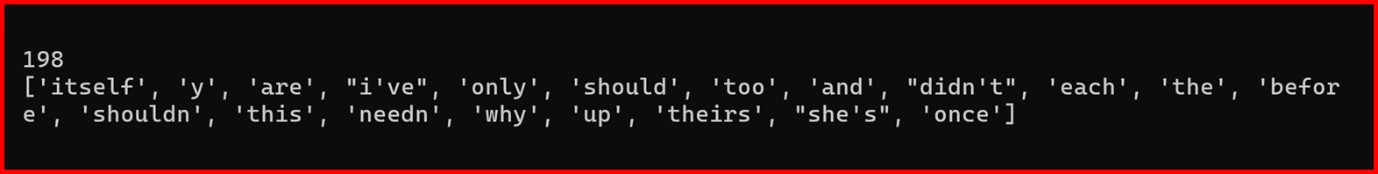 Picture showing the output of stop words in NLP